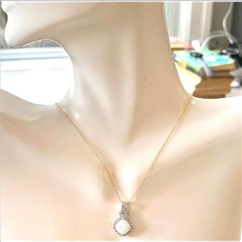 .925 Sterling Silver & 18k Yellow Gold 1.75ctw Opal & Diamonique Diamond Necklace