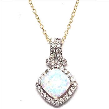 .925 Sterling Silver & 18k Yellow Gold 1.75ctw Opal & Diamonique Diamond Necklace