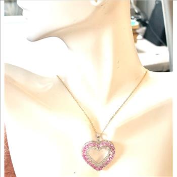 .925 Sterling Silver & 18k Yellow Gold 4.00ctw Pink Topaz & Diamonique Diamond Heart Necklace