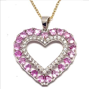 .925 Sterling Silver & 18k Yellow Gold 4.00ctw Pink Topaz & Diamonique Diamond Heart Necklace