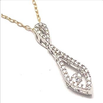 .925 Sterling Silver 18k Yellow & White Gold Dancing Diamond Design Necklace