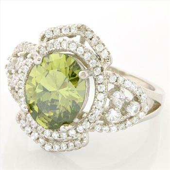 .925 Sterling Silver, 1.90ctw Peridot & (AAA Grade) CZ's Ring size 7