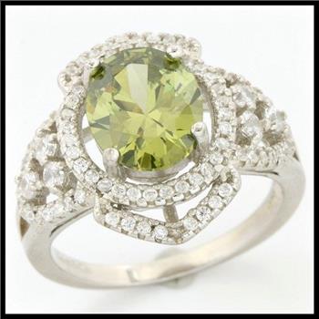 .925 Sterling Silver, 1.90ctw Peridot & (AAA Grade) CZ's Ring size 7
