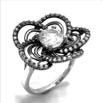 .925 Sterling Silver Antique Design 7.75ctw Diamonique Diamond Set of Ring, Earrings & Necklace