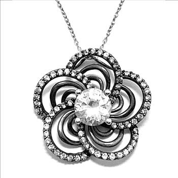 .925 Sterling Silver Antique Design 7.75ctw Diamonique Diamond Set of Ring, Earrings & Necklace