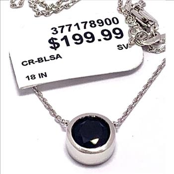 .925 Sterling Silver Bezel Set Solitaire Midnight Blue Sapphire Necklace /18K Gold - $199 Retail