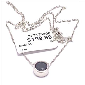 .925 Sterling Silver Bezel Set Solitaire Midnight Blue Sapphire Necklace /18K Gold - $199 Retail
