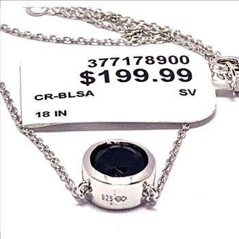 .925 Sterling Silver Bezel Set Solitaire Midnight Blue Sapphire Necklace /18K Gold - $199 Retail