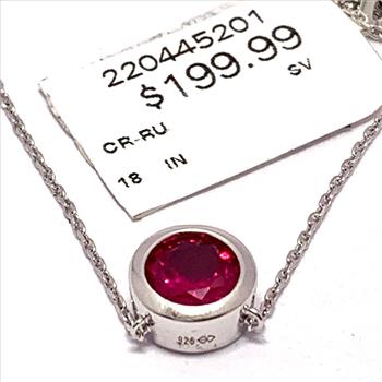 925 Sterling Silver Bezel Set Solitaire Ruby Necklace $199 Retail
