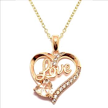 .925 Sterling Silver Chain 1.25ctw Rose Quartz & Diamonique Diamond  LOVE Heart Necklace