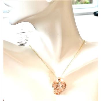 .925 Sterling Silver Chain 1.25ctw Rose Quartz & Diamonique Diamond  LOVE Heart Necklace