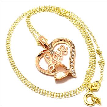 .925 Sterling Silver Chain 1.25ctw Rose Quartz & Diamonique Diamond  LOVE Heart Necklace