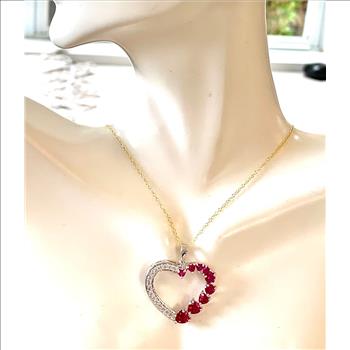 .925 Sterling Silver Chain 2.50ctw Ruby & Diamonique Diamond Heart Necklace