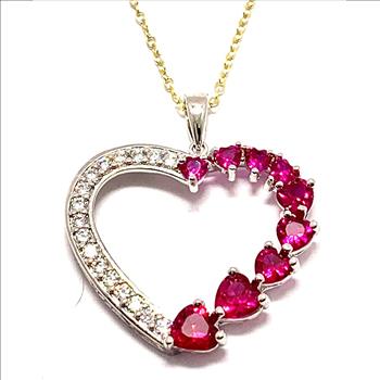 .925 Sterling Silver Chain 2.50ctw Ruby & Diamonique Diamond Heart Necklace