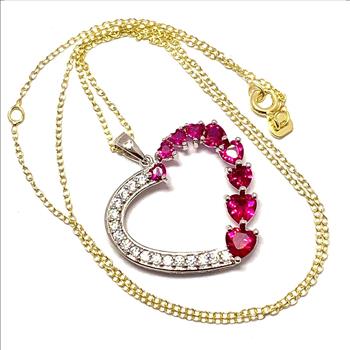 .925 Sterling Silver Chain 2.50ctw Ruby & Diamonique Diamond Heart Necklace