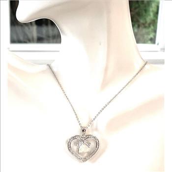 .925 Sterling Silver Chain 3.00 Opal & Diamonique Diamond Heart Paw Necklace