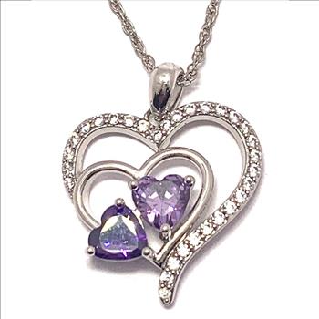 .925 Sterling Silver Chain 3.00ctw Amethyst & Diamonique Diamond Heart Necklace