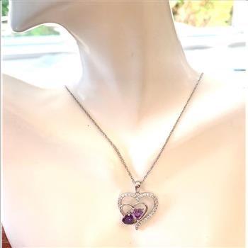 .925 Sterling Silver Chain 3.00ctw Amethyst & Diamonique Diamond Heart Necklace