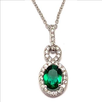 .925 Sterling Silver Chain 3.00ctw Emerald  & Diamonique Diamond Necklace