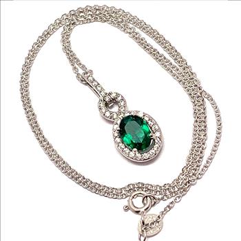 .925 Sterling Silver Chain 3.00ctw Emerald  & Diamonique Diamond Necklace
