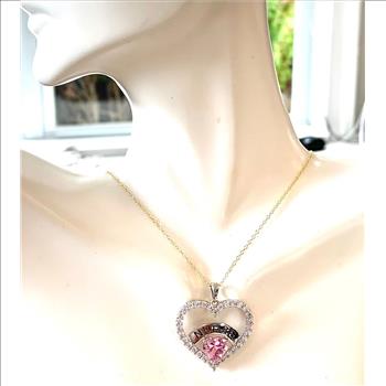 .925 Sterling Silver Chain 3.00ctw Pink Topaz & Diamonique Diamond NURSE Heart Necklace