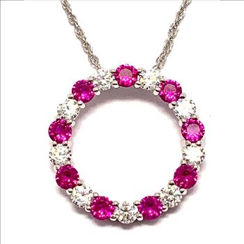 .925 Sterling Silver Chain 3.00ctw Ruby & Diamonique Diamond Circle of Love Necklace
