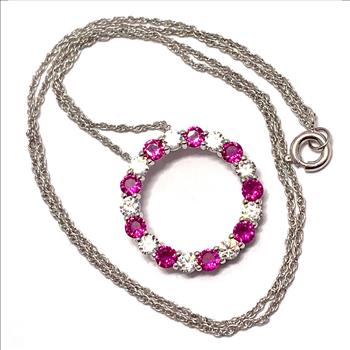 .925 Sterling Silver Chain 3.00ctw Ruby & Diamonique Diamond Circle of Love Necklace