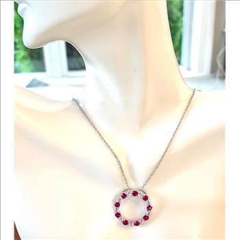 .925 Sterling Silver Chain 3.00ctw Ruby & Diamonique Diamond Circle of Love Necklace