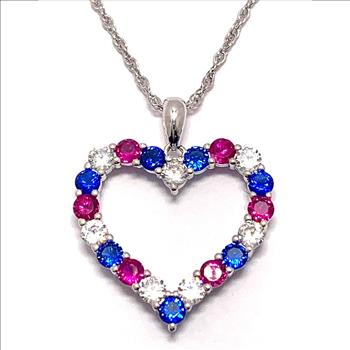 .925 Sterling Silver Chain 3.00ctw Ruby, Sapphire & Diamonique Diamond Heart Necklace
