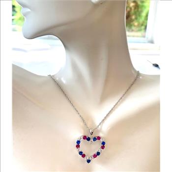 .925 Sterling Silver Chain 3.00ctw Ruby, Sapphire & Diamonique Diamond Heart Necklace