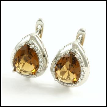 .925 Sterling Silver Genuine Smokey Topaz Earrings