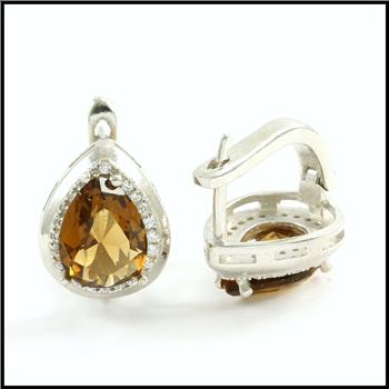.925 Sterling Silver Genuine Smokey Topaz Earrings