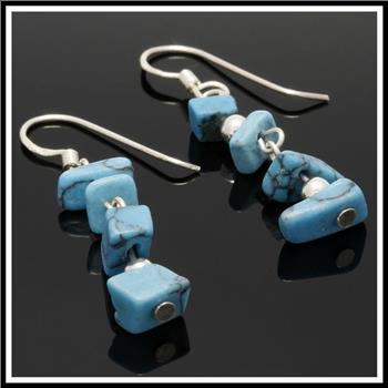 .925 Sterling Silver Genuine Turquoise Dangle Earrings