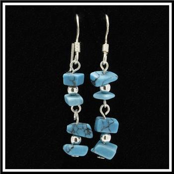 .925 Sterling Silver Genuine Turquoise Dangle Earrings