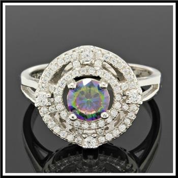 .925 Sterling Silver, Mystic Topaz & AAA Grade Australian Cz's Vintage Style Ring   size 6