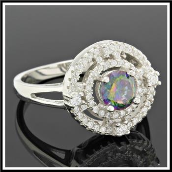 .925 Sterling Silver, Mystic Topaz & AAA Grade Australian Cz's Vintage Style Ring   size 6