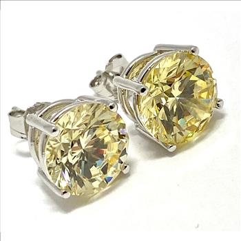 .925 Sterling Silver Round Cut Vivid Yellow Topaz Stud Earrings