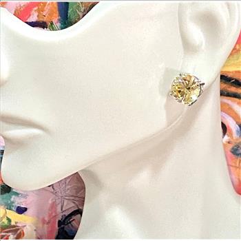 .925 Sterling Silver Round Cut Vivid Yellow Topaz Stud Earrings