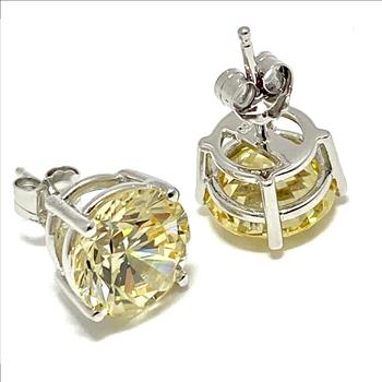 .925 Sterling Silver Round Cut Vivid Yellow Topaz Stud Earrings