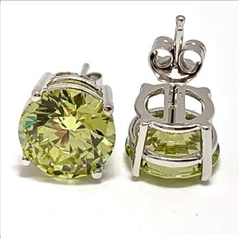 .925 Strerling Silver & 14k Gold 12.00ctw Peridot Stud Earrings