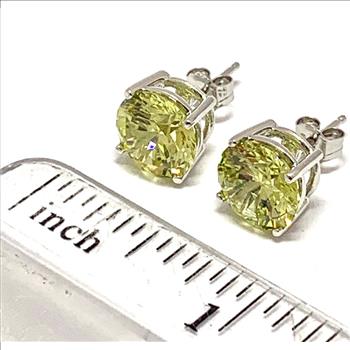 .925 Strerling Silver & 14k Gold 12.00ctw Peridot Stud Earrings