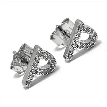 .925 Strerling Silver & 18k Gold 0.25ctw Diamonique Diamond “Initial P” Stud Earrings