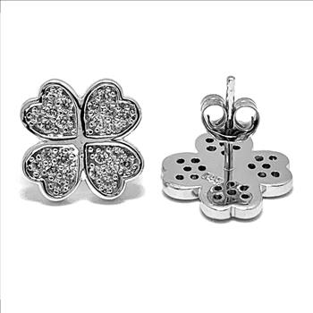 .925 Strerling Silver4 Leaf Clover Diamonique Diamond Stud Earrings