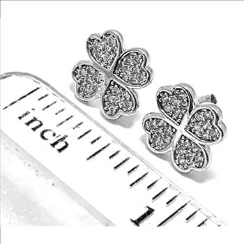 .925 Strerling Silver4 Leaf Clover Diamonique Diamond Stud Earrings