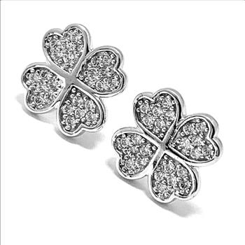 .925 Strerling Silver4 Leaf Clover Diamonique Diamond Stud Earrings