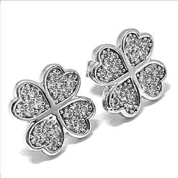 .925 Strerling Silver4 Leaf Clover Diamonique Diamond Stud Earrings