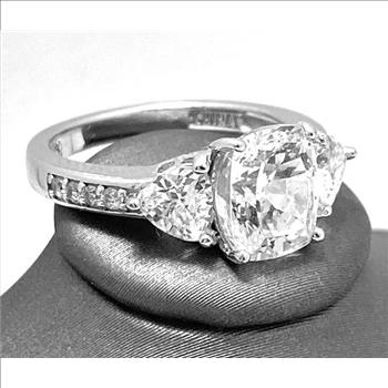 .925 Three Stone Past, Present Future Sterling Silver, 5.75ct Oval Cut Diamonique Diamond Engagement Engagment Ring