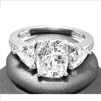 .925 Three Stone Past, Present Future Sterling Silver, 5.75ct Oval Cut Diamonique Diamond Engagement Engagment Ring