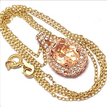 $95 Colore SG Lorenzo .925 Sterling Silver & 14k YG Citrine & Diamonique Diamond Necklace