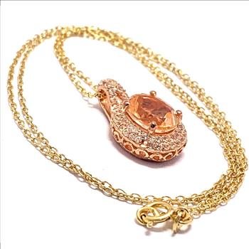 $95 Colore SG Lorenzo .925 Sterling Silver & 14k YG Citrine & Diamonique Diamond Necklace